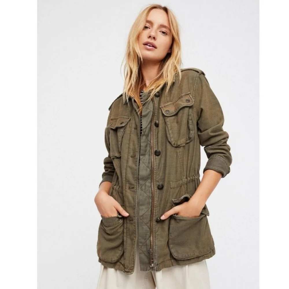 Free People Not Your Brothers Surplus Utility Jacket Hooded Green Womens XS